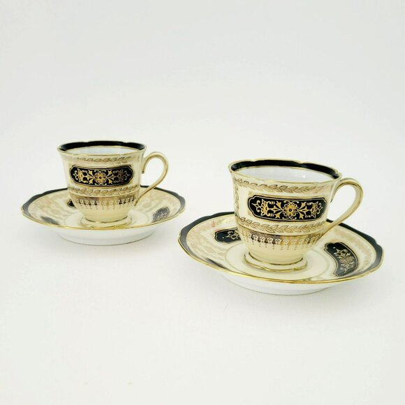 Vintage Noritake Black Gold Demitasse Cup & Saucer, 2 Sets, c1940s Art Nouveau - Picture 2 of 15